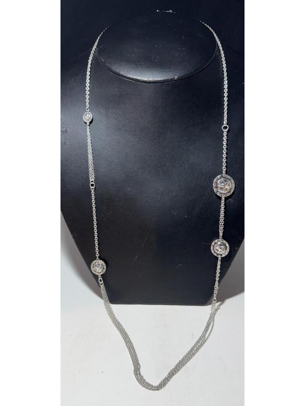 Silver Tone Long Station Necklace Clear Rhinestone Star Pendant Fashion Jewelry